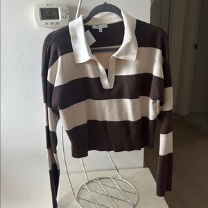 Striped Brown and White Women's Top